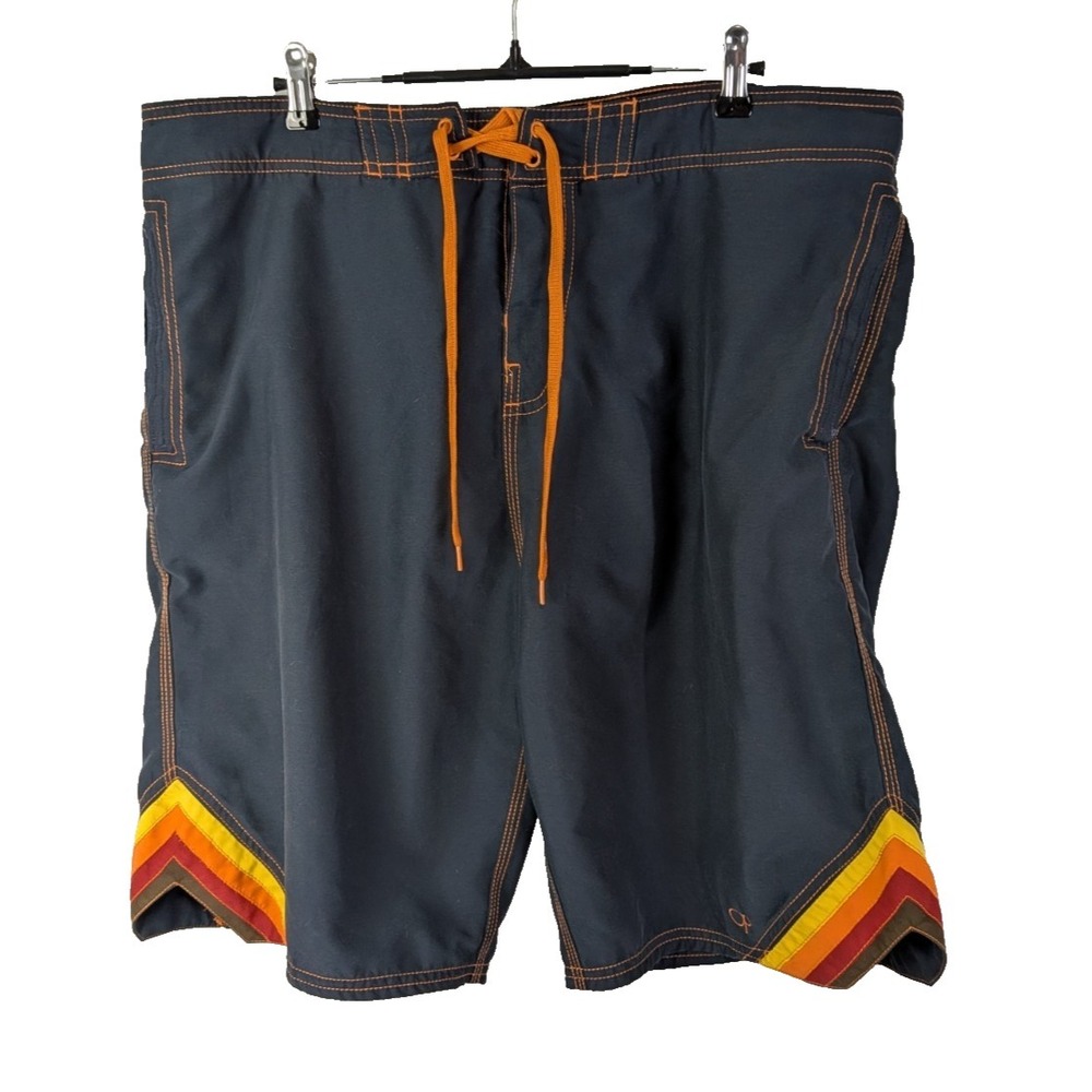 Ocean Pacific (OP) Men's Black Retro Striped Board Shorts Swim Trunks